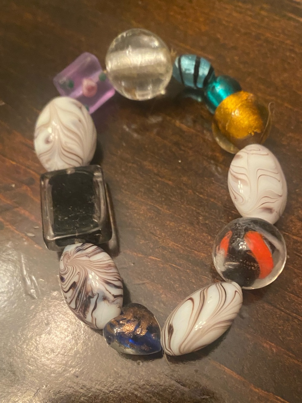 Vintage Rainbow Murano Art Glass Bead Stretch Bracelet